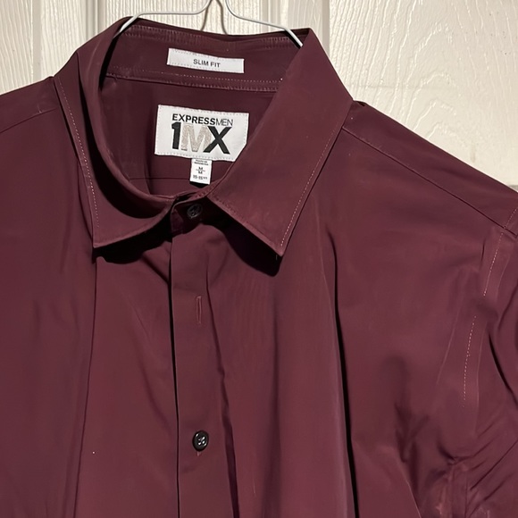Express Men 1MX Slim Fit Dress Shirt - Maroon - Picture 2 of 5